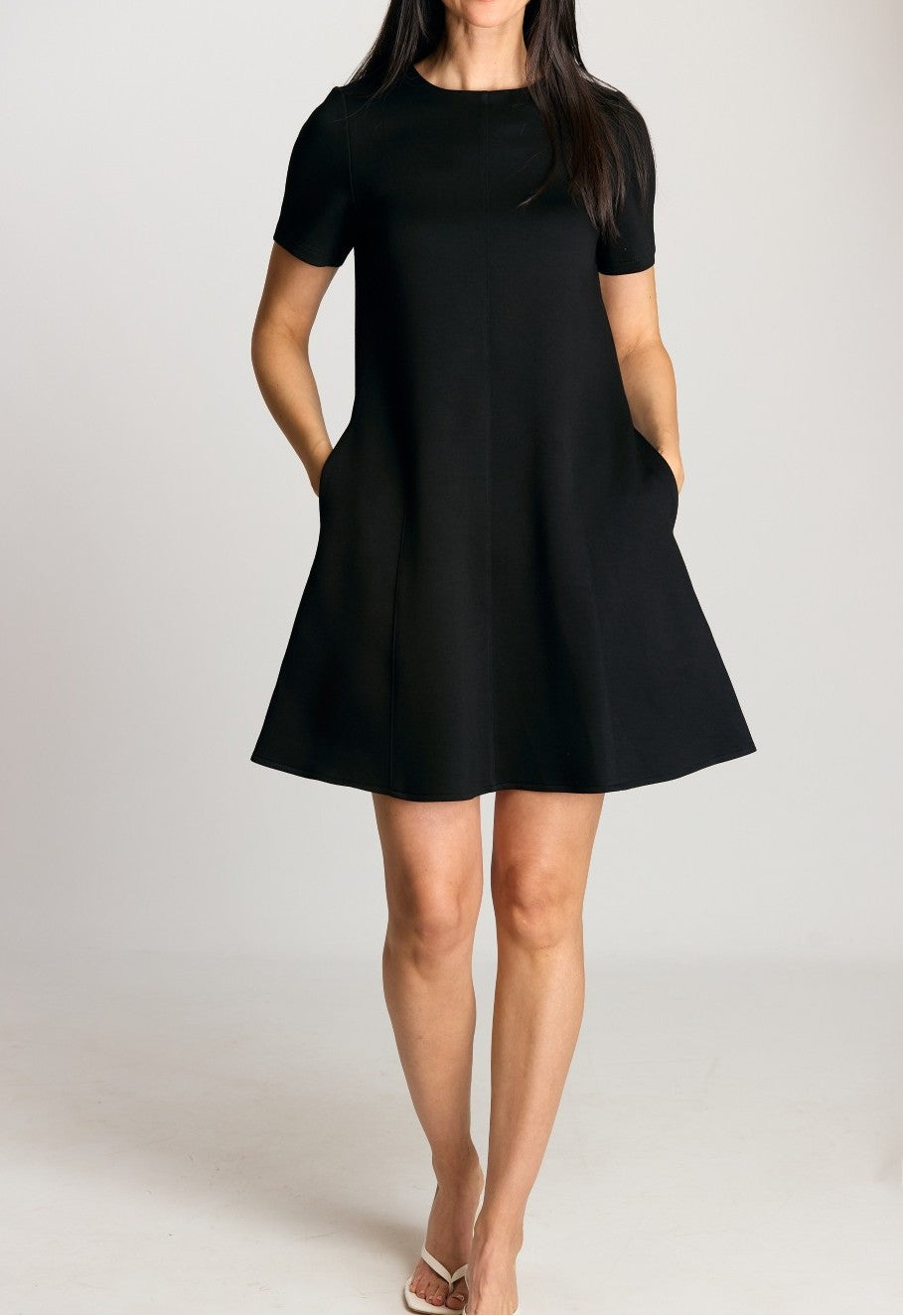 BLACK PCILL BUTTER MODAL SHORT SLEEVE TAILORED MINI DRESS