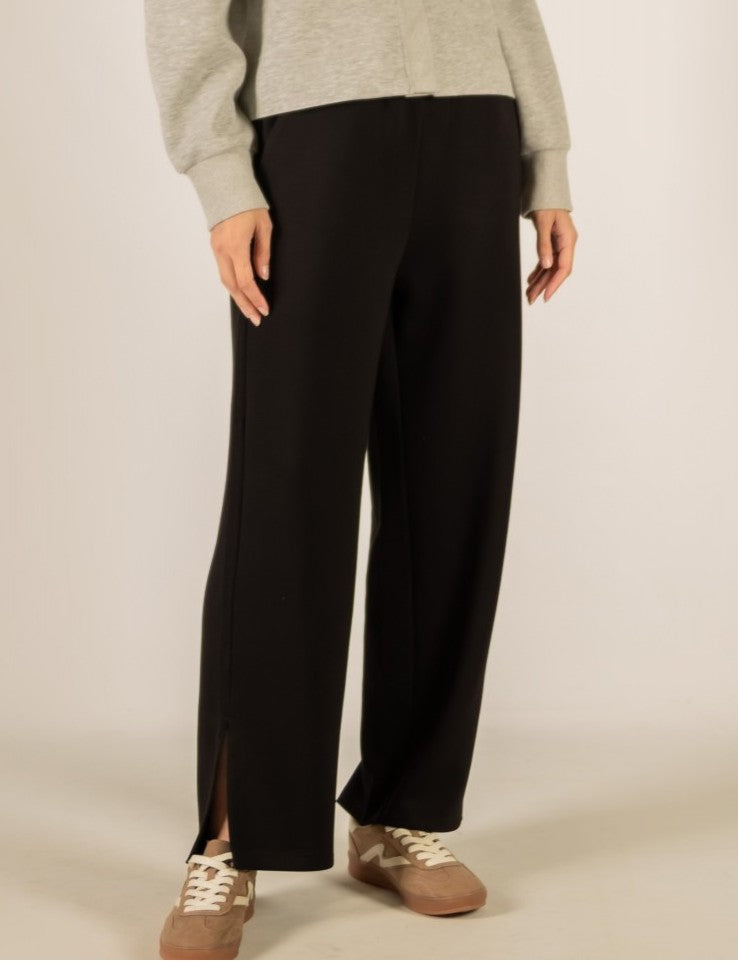 BLACK PCILL BUTTER MODAL SIDE SLIT WIDE LEG PANTS