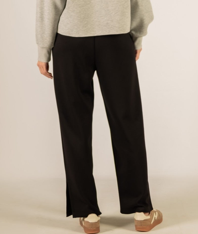 BLACK PCILL BUTTER MODAL SIDE SLIT WIDE LEG PANTS
