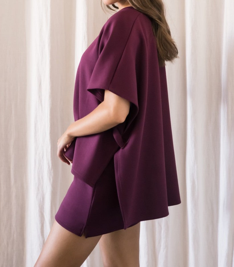 PORT WINE PCILL BUTTER MODAL SIDE SLIT CAPE TOP