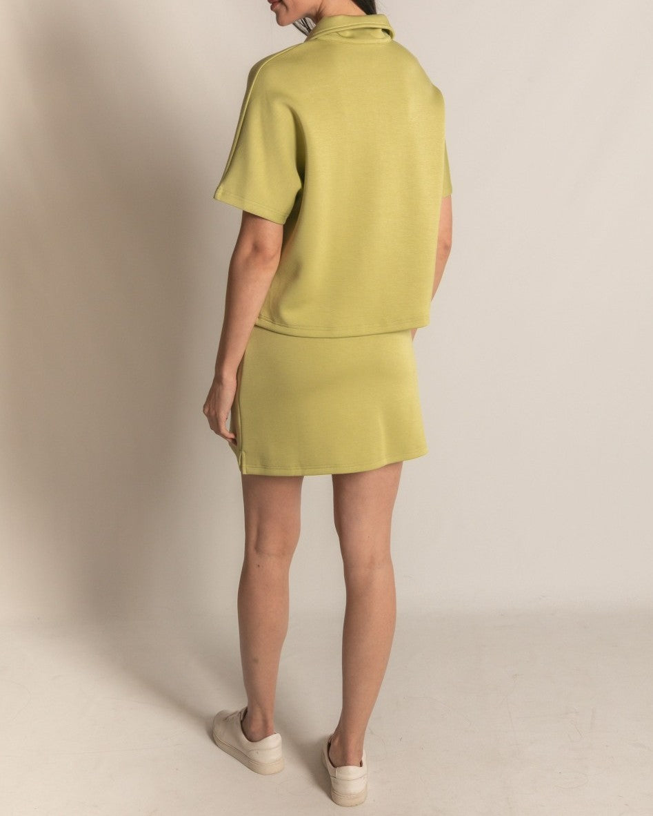 LEMON GRASS PCILL BUTTER MODAL QUARTER ZIP SHORT SLEEVE TOP