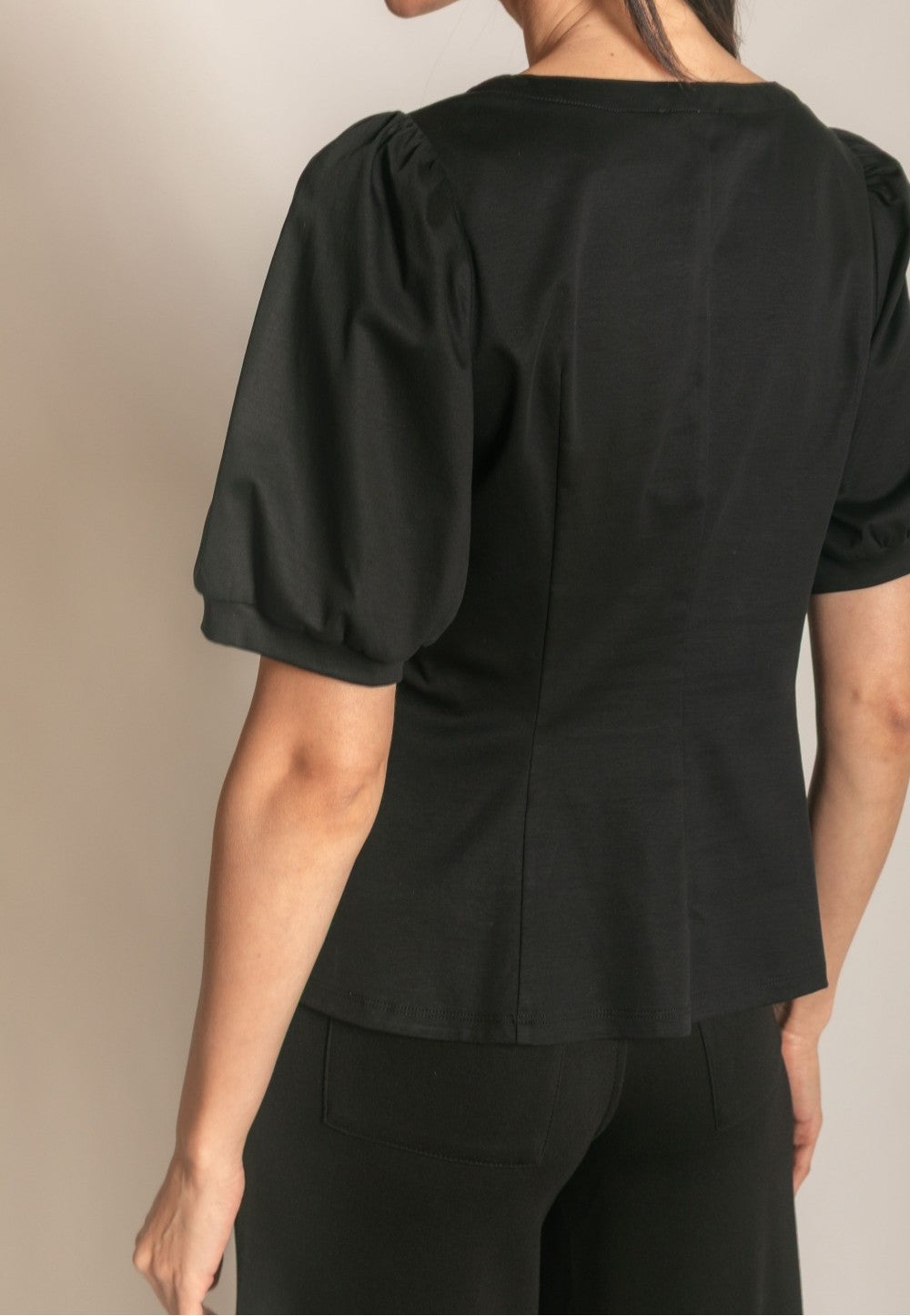 BLACK PCILL GLAZED COTTON KNIT PEPLUM TOP