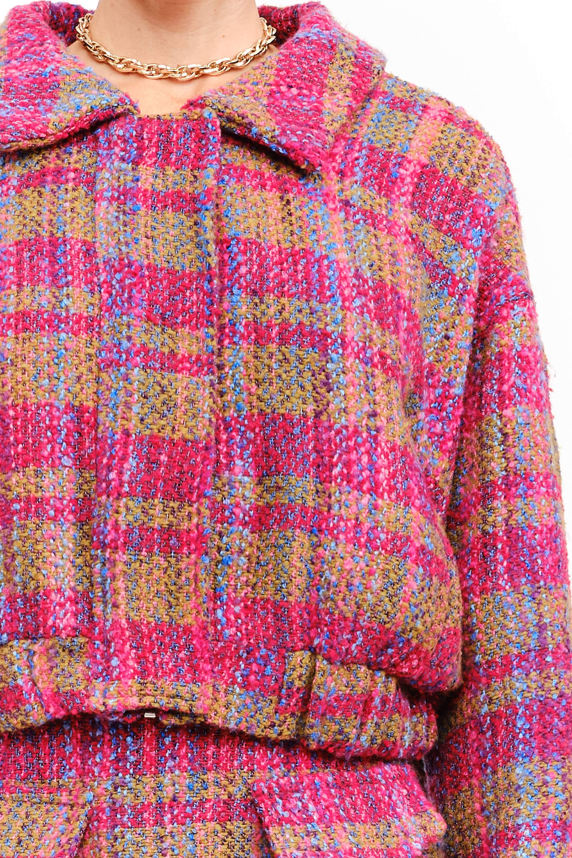 FUCHSIA MULTI PLAID CROPPED AURELIE CROPPED JACKET