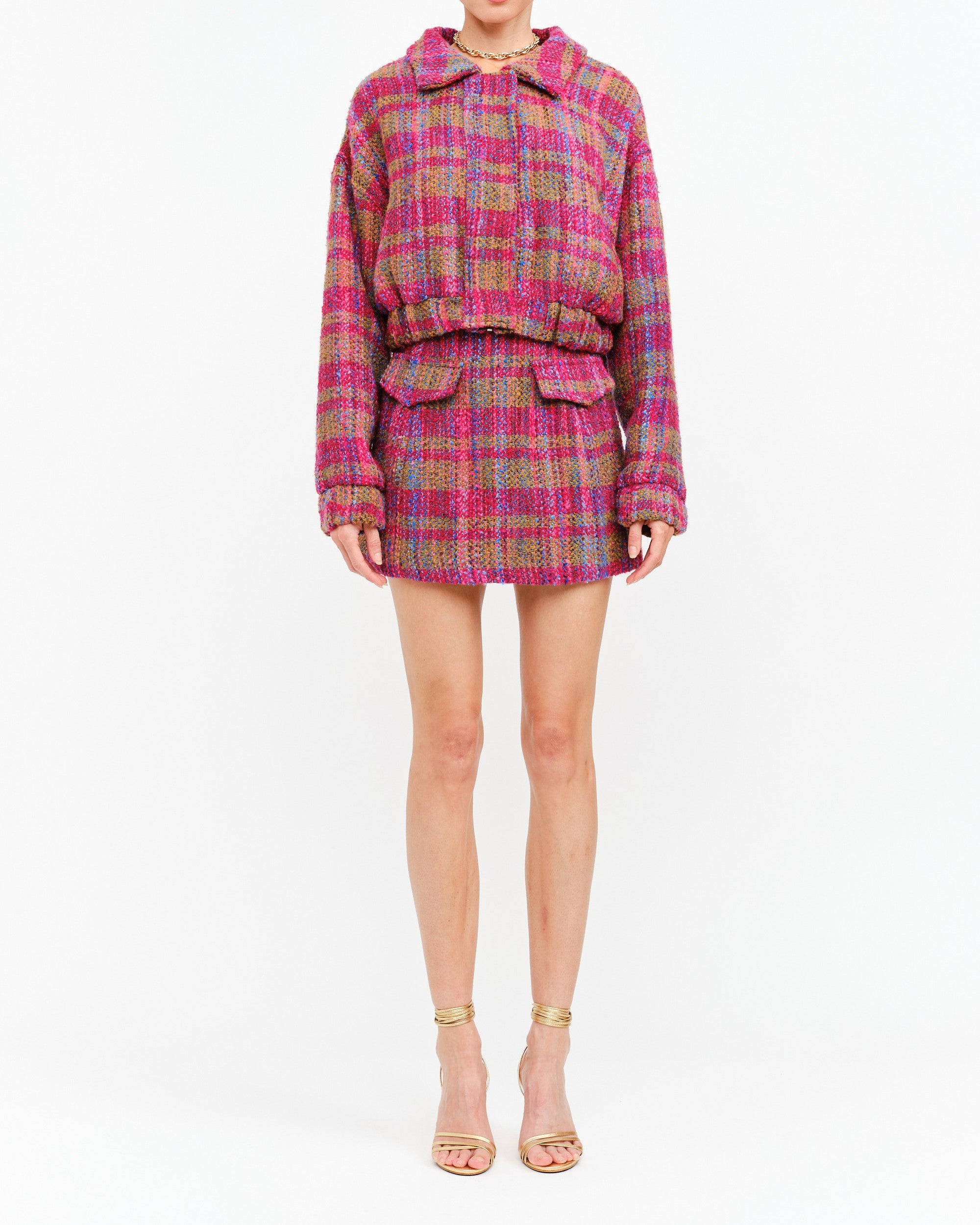 FUCHSIA MULTI PLAID CROPPED AURELIE CROPPED JACKET