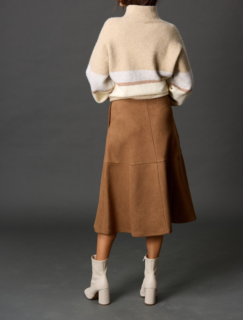 CAMEL FAUX SUEDE MIDI SKIRT