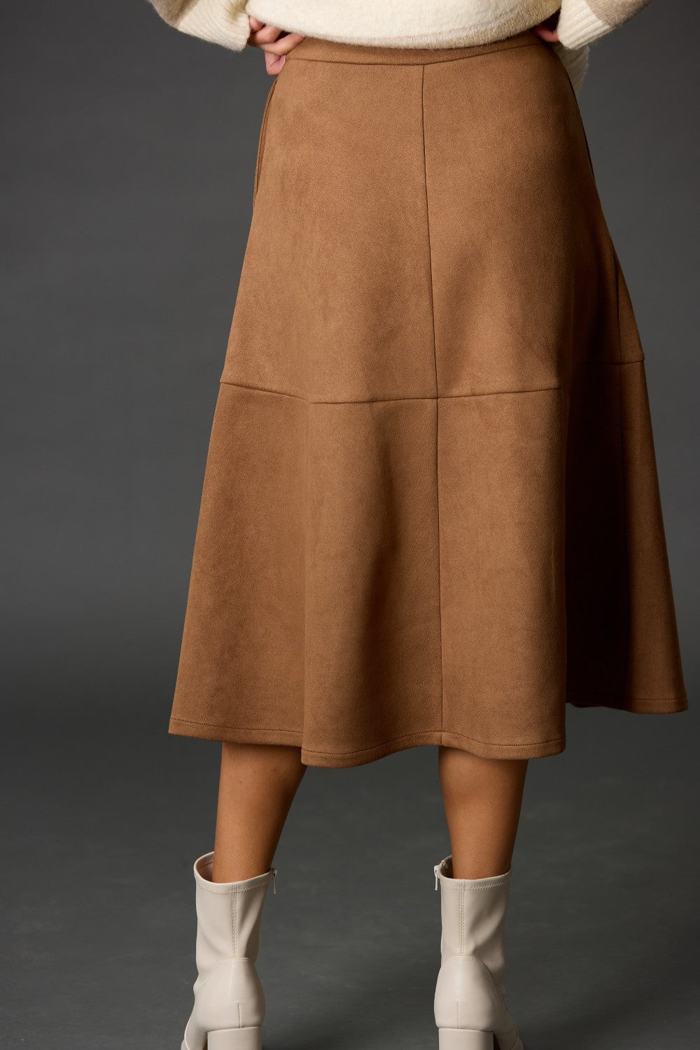 CAMEL FAUX SUEDE MIDI SKIRT