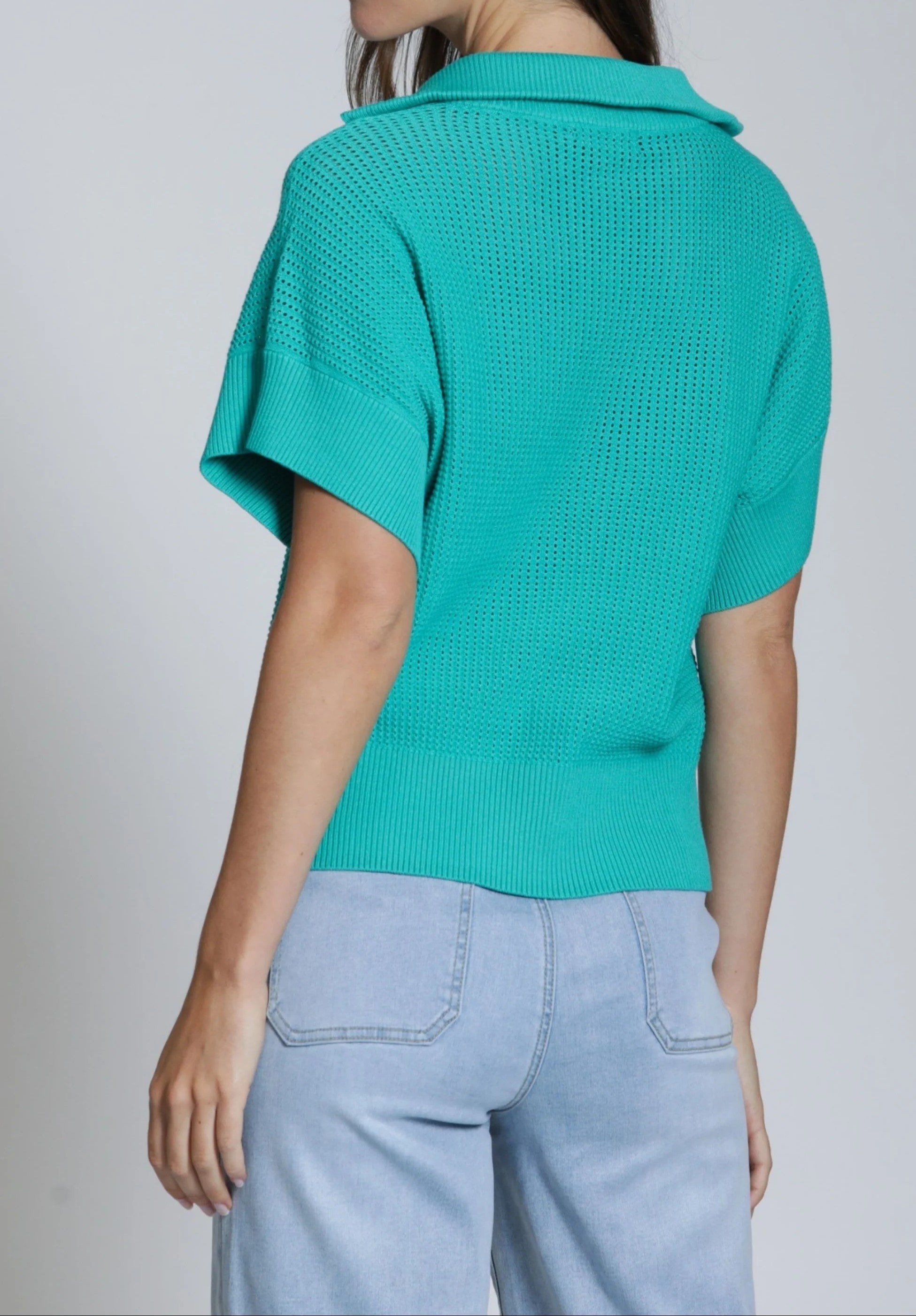 MINT GREEN 1/2 ZIP OPEN KNIT SWEATER TOP