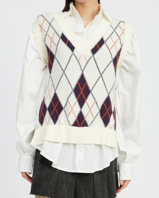 OFF WHITE MULTI MIXED MEDIA VEST TOP