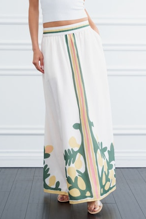 CREAM MULTI ENGINEERED LEMON PRINTED MAXI SKIRT