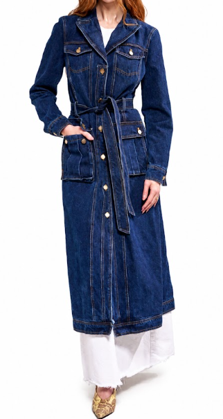 DARK DENIM LONG SLEEVE LUCIENNE TRENCH COAT
