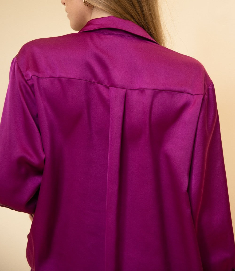 ORCHID SATIN PLACKET COVER BUTTON UP LONG SLEEVE TOP