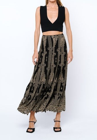 BLACK/TAUPE TWO TONE LACE CUTOUT BECCA SKIRT