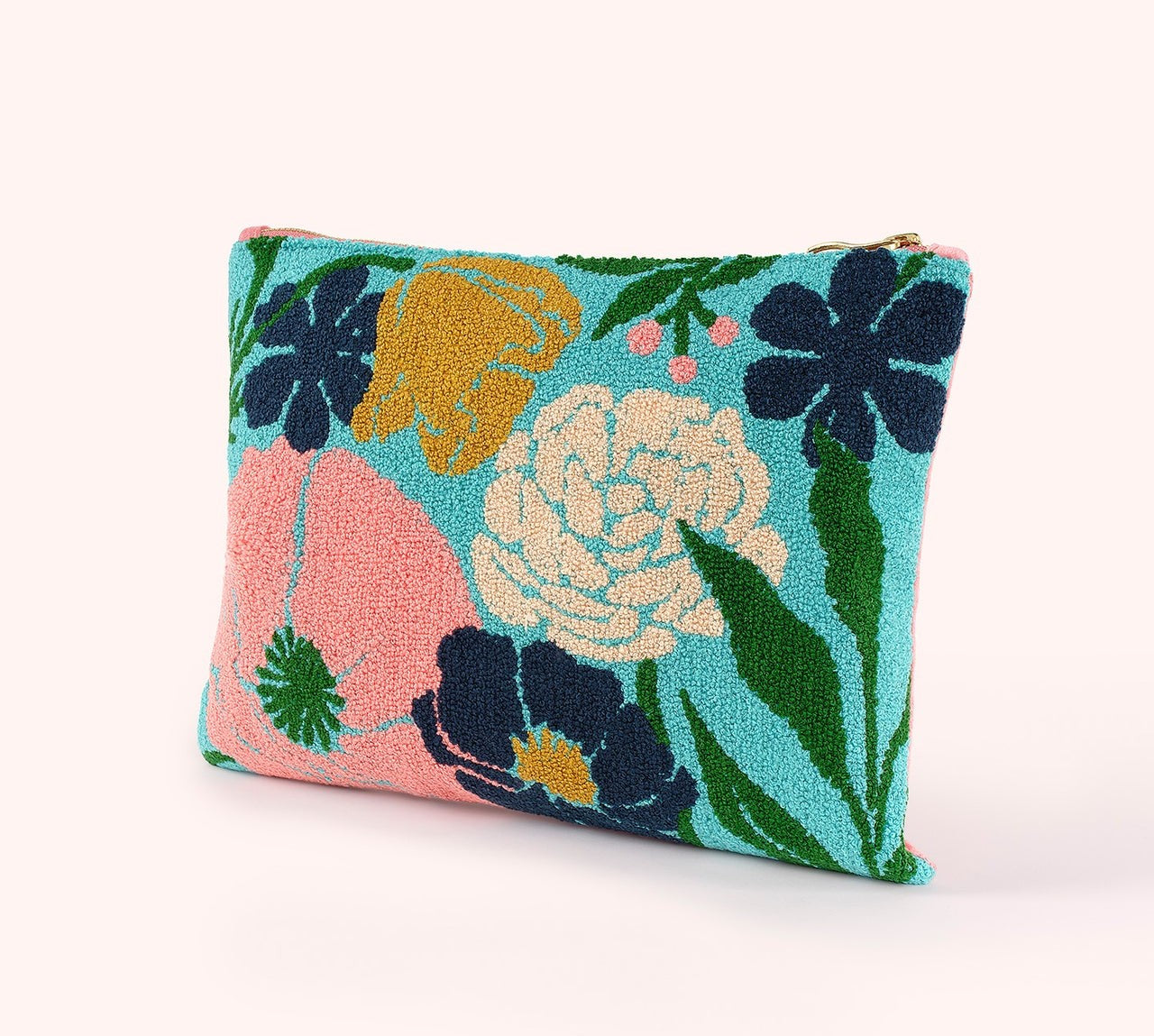 BLUE BLOOMS TUFTED WOOL & VELVET POUCH