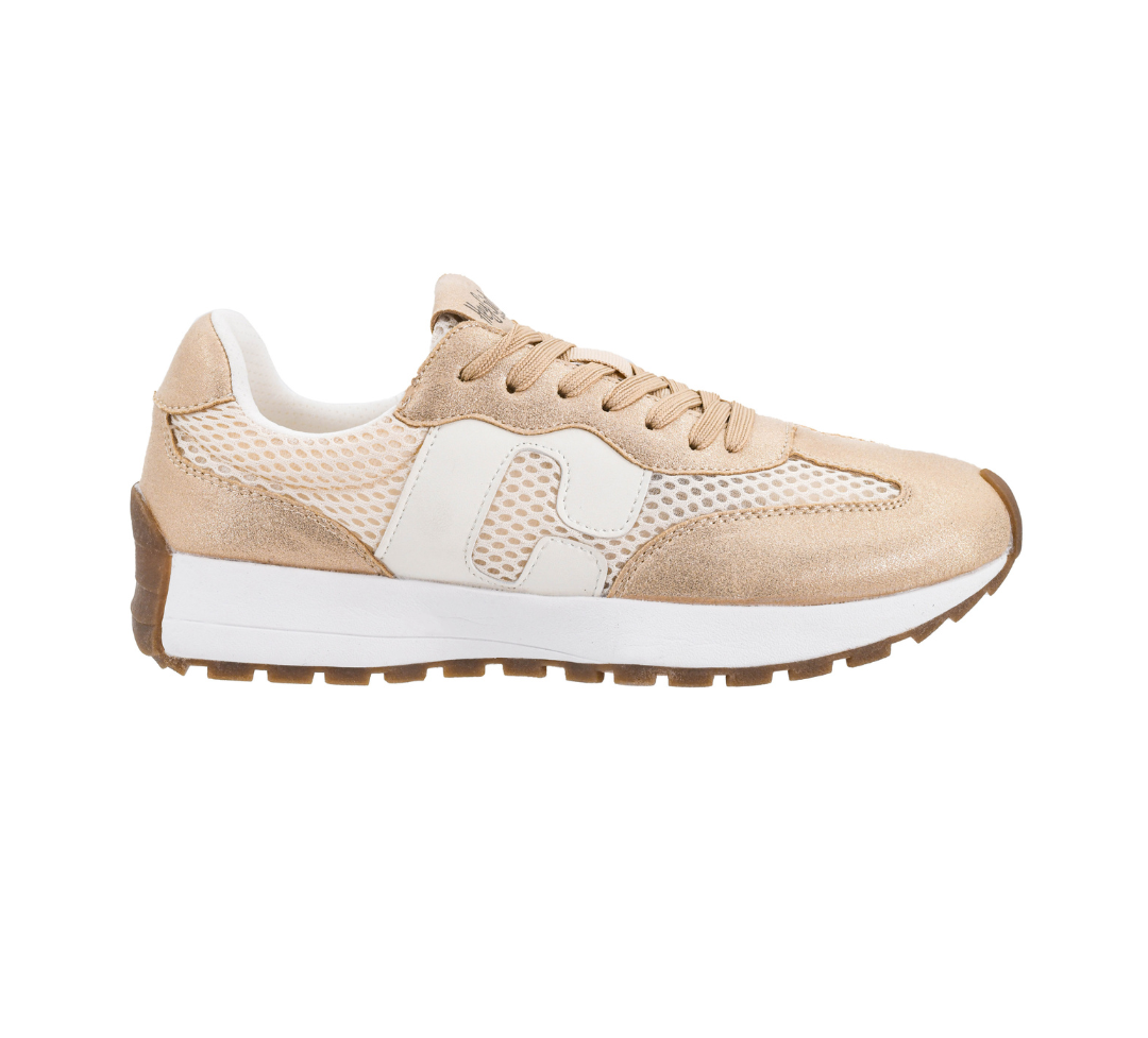 METALLIC GOLD & BEIGE NO PROB RETRO RUNNER SNEAKER