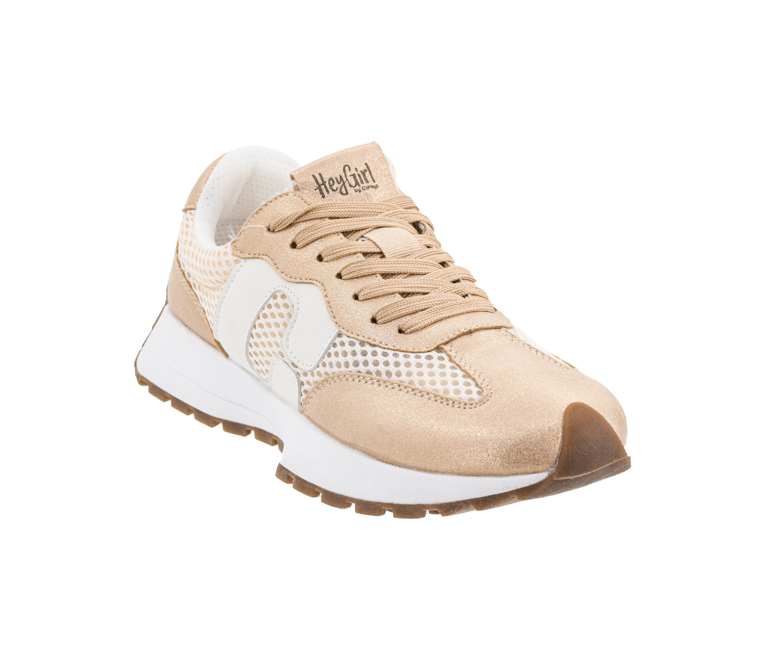 METALLIC GOLD & BEIGE NO PROB RETRO RUNNER SNEAKER