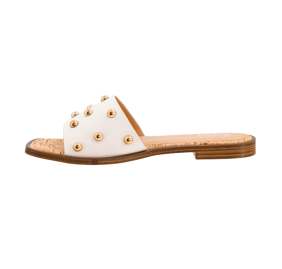 WHITE/GOLD BEADED SQUARE TOE COME ABOARD SANDAL