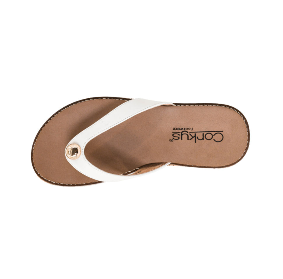 IVORY & GOLD THONG STRAP FLIP FLOP CORK PLATFORM SANDAL