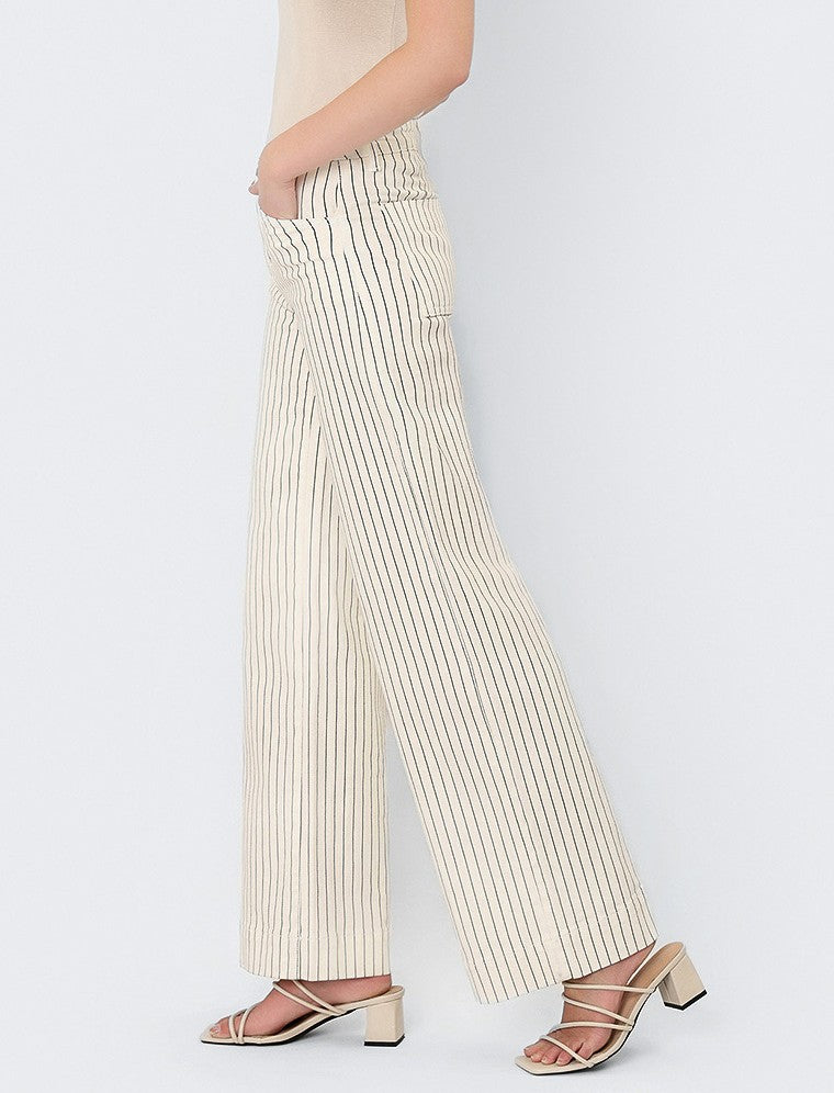 BLACK & WHITE STRIPE HIGH RISE WIDE LEG JEANS