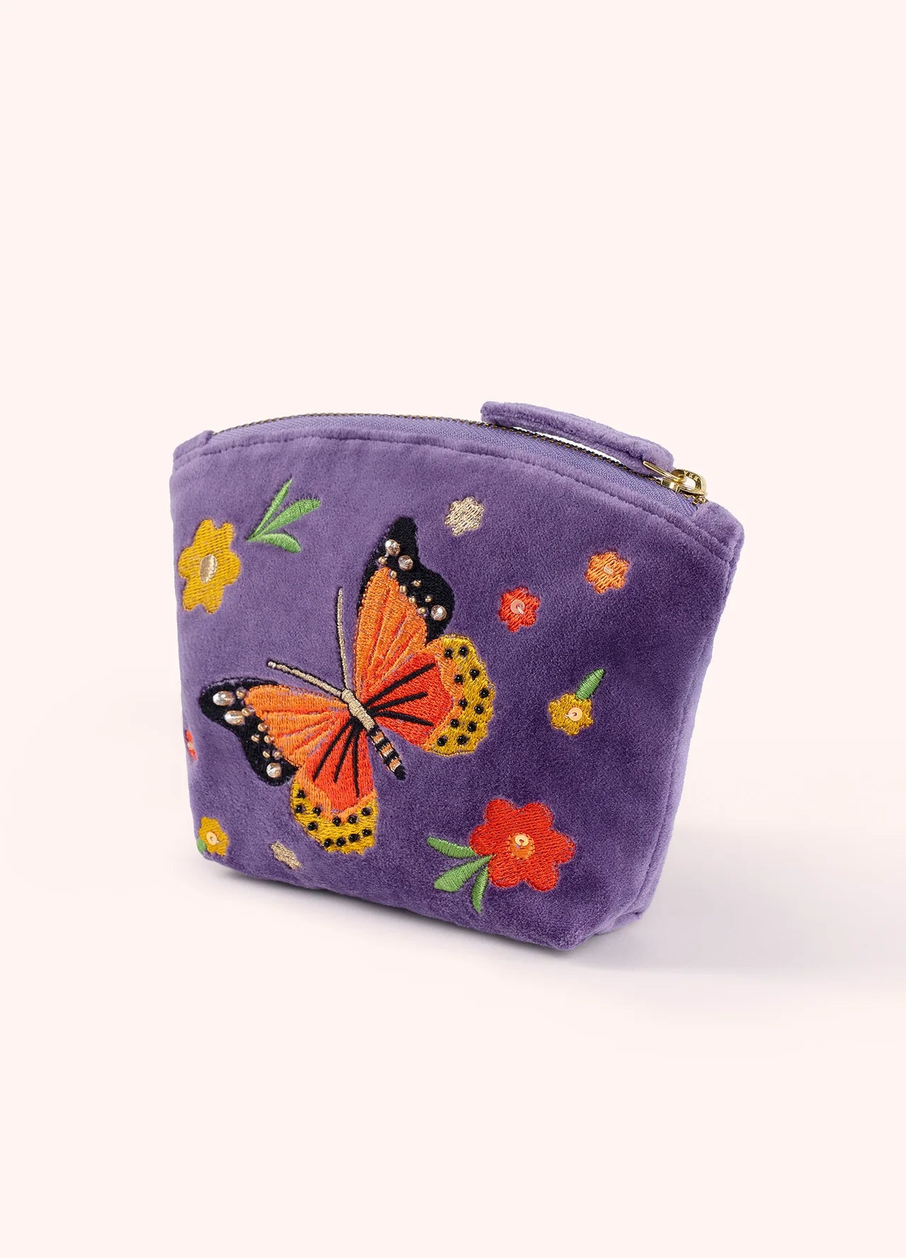 PURPLE BONNY BUTTERFLY EMBROIDERED VELVET MINI POUCH