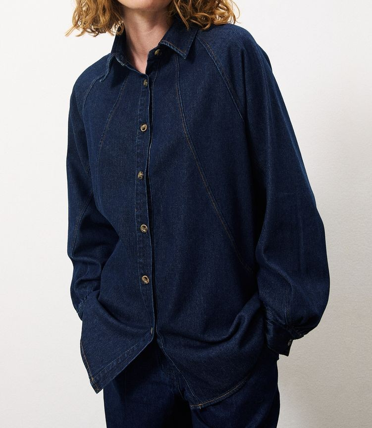 BLEU MARINE DENIM BUTTON UP LONG SLEEVE SHIRT