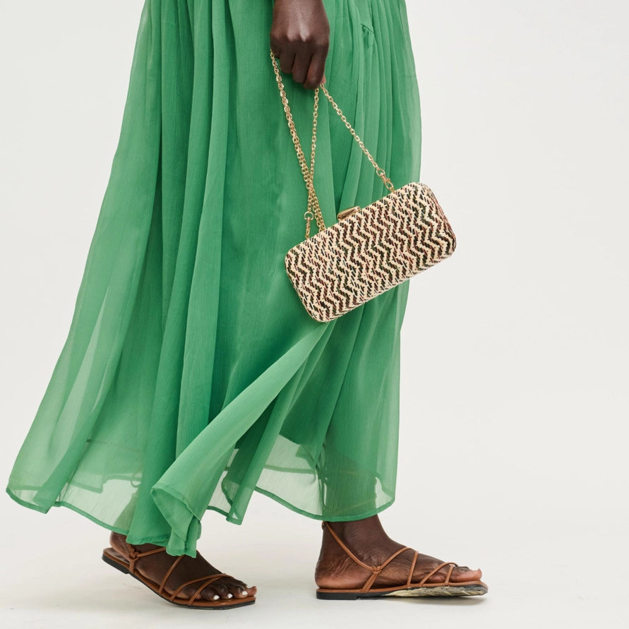 GREEN MULTI TEXTURED WOVEN VALENTINA EVENING BAG