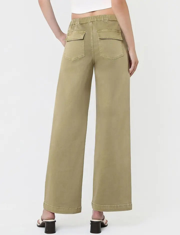 HERB HIGH RISE BAGGY WIDE LEG ELASTIC WAISTBAND JEANS