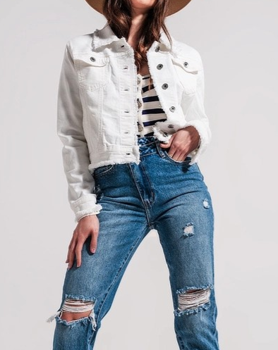 WHITE RAW EDGE DENIM JACKET