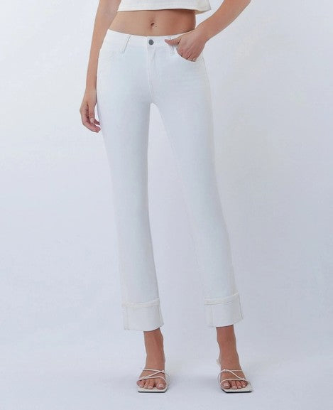 OPTIC WHITE MID RISE CROP SLIM STRAIGHT LEG JEAN
