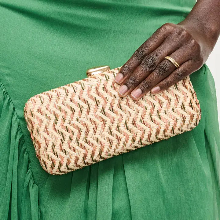 BEIGE MULTI TEXTURED WOVEN VALENTINA EVENING BAG
