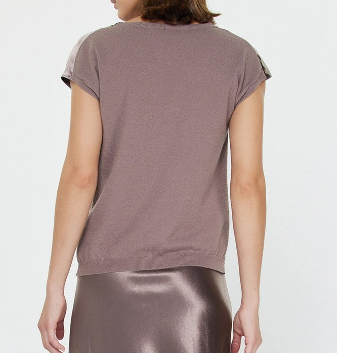 MAUVE/PEWTER COWL NECK SILKY SWEATER BACK