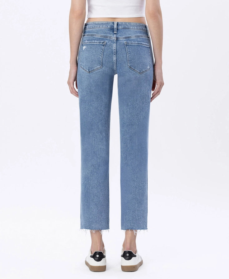 SMARTEST MEDIUM WASH MID RISE CROPPED REGULAR STRAIGHT LEG JEANS