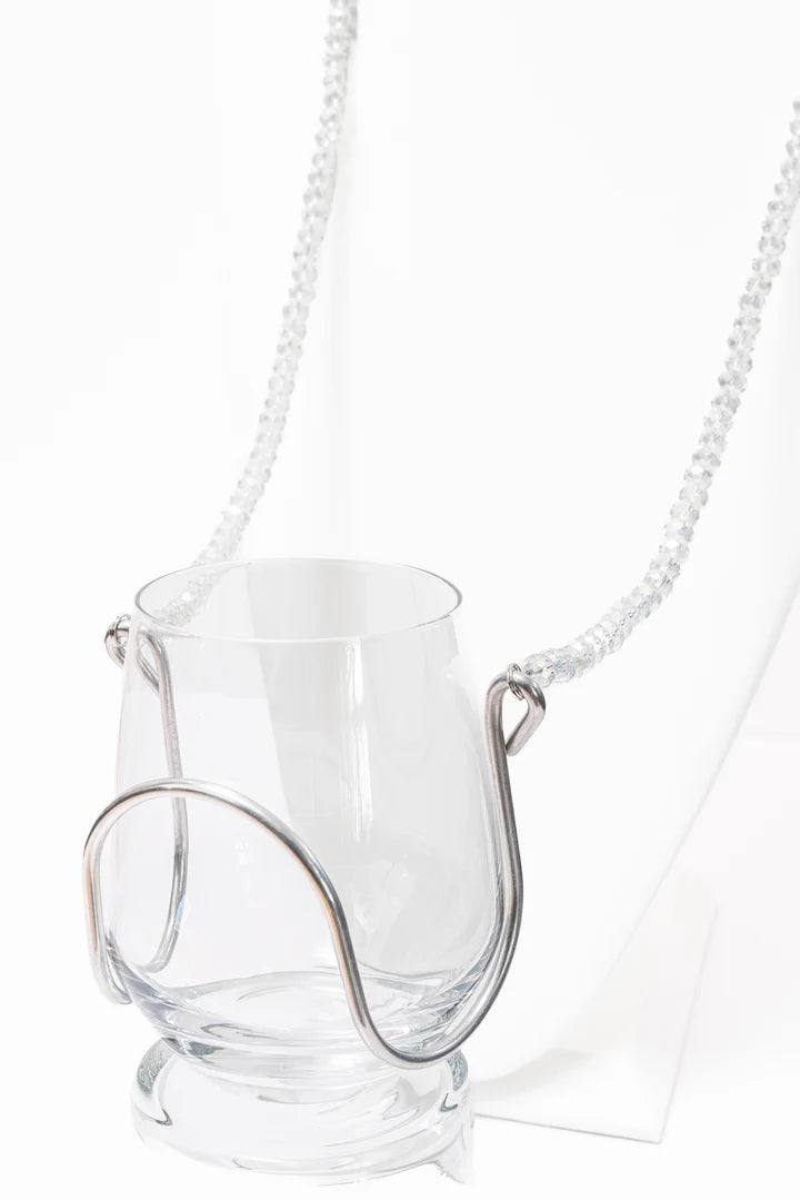 CLEAR DIAMOND CRYSTAL BEADED WINE GLASS NECKLACE