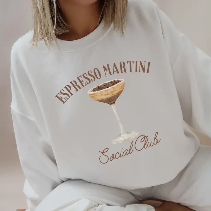 WHITE "ESPRESSO MARTINI SOCIAL CLUB" LONG SLEEVE SWEATSHIRT