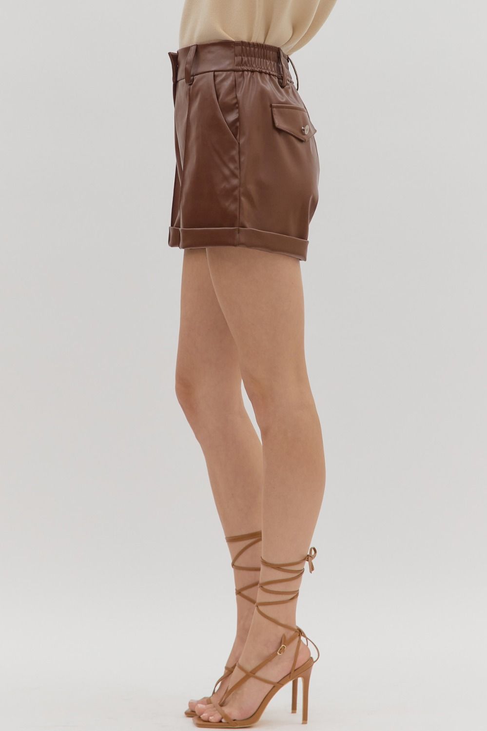 BROWN FAUX LEATHER SHORTS