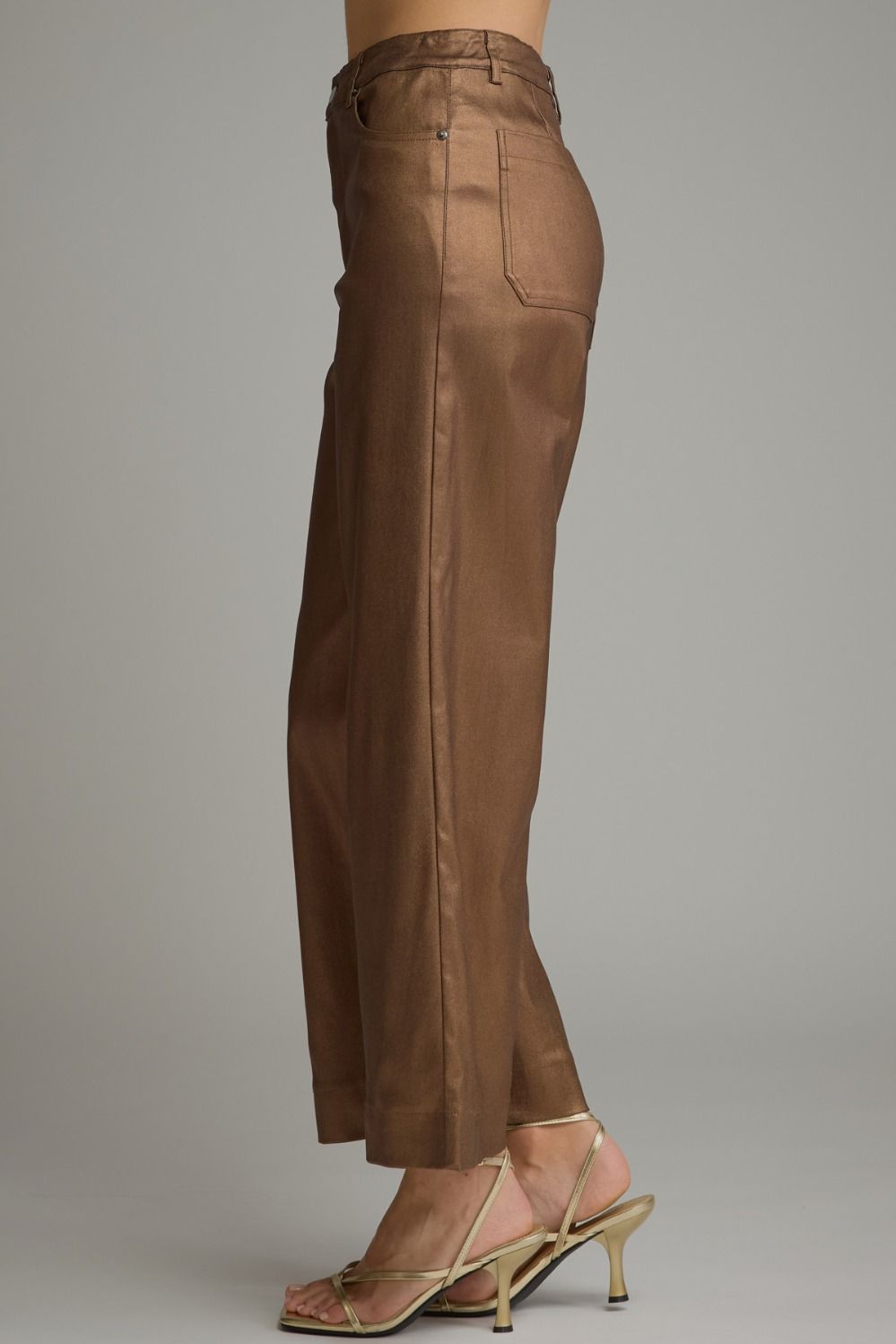 METALLIC BROWN WIDE LEG PANTS