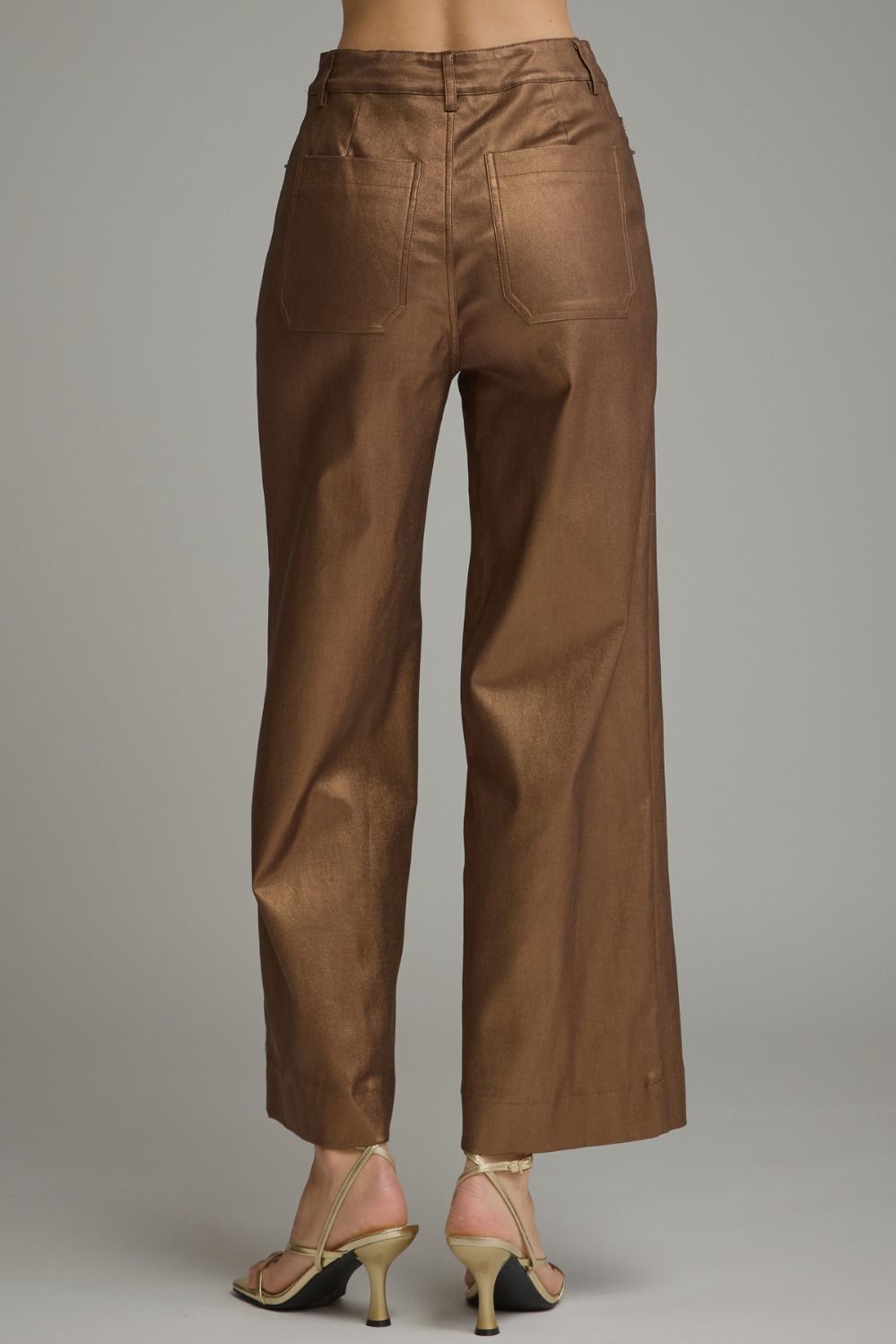 METALLIC BROWN WIDE LEG PANTS
