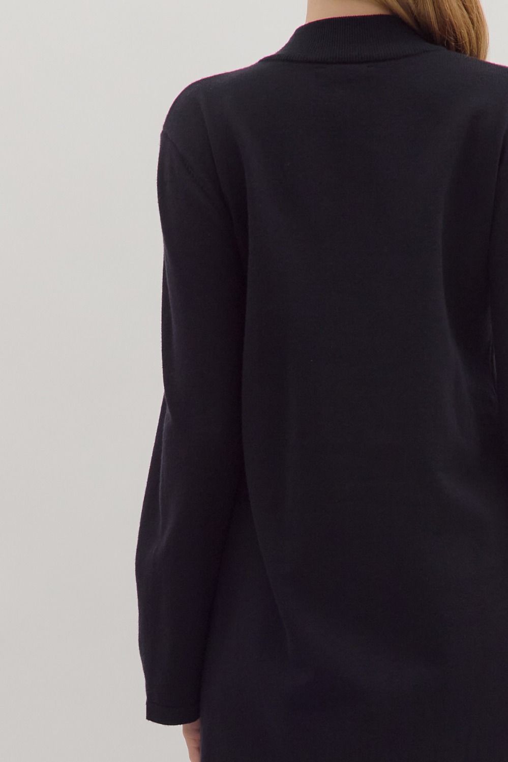 BLACK MOCK NECK LONG SLEEVE KNIT MIDI DRESS