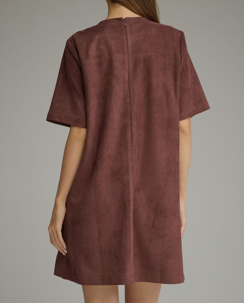 MERLOT SUEDE HORSE-BIT DETAIL PATCH POCKET SHORT SLEEVE MINI DRESS
