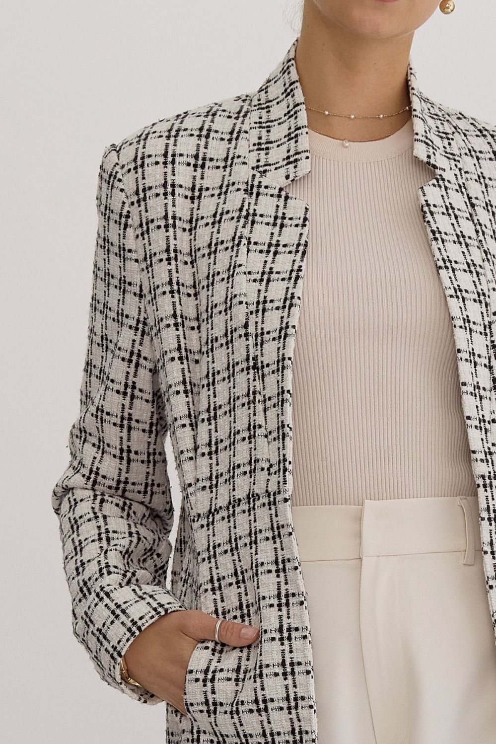 OFF WHITE GRID PRINT BLAZER