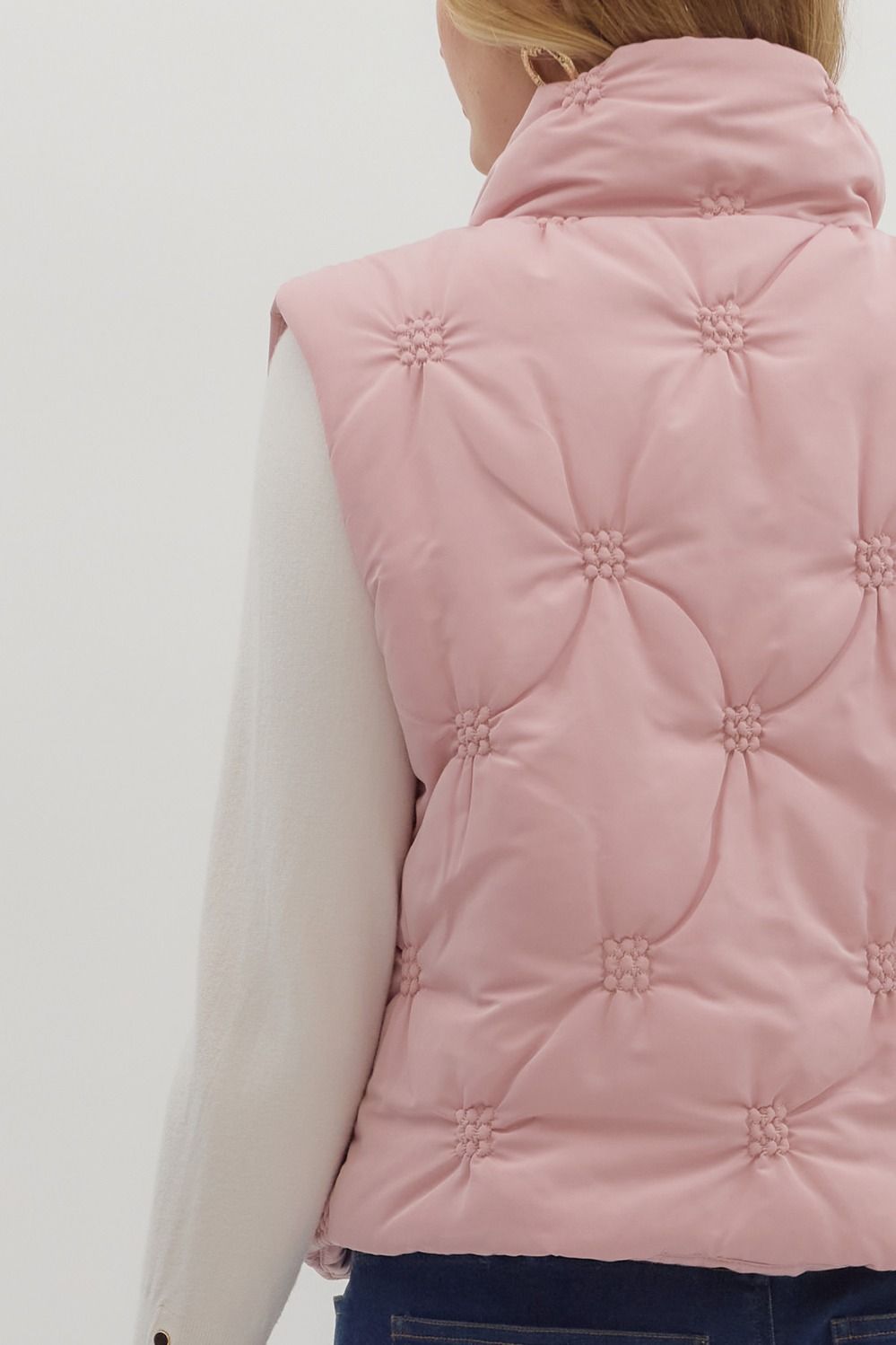 DUSTY ROSE SLEEVELESS ZIP-FRONT QUILTED PUFFER VEST