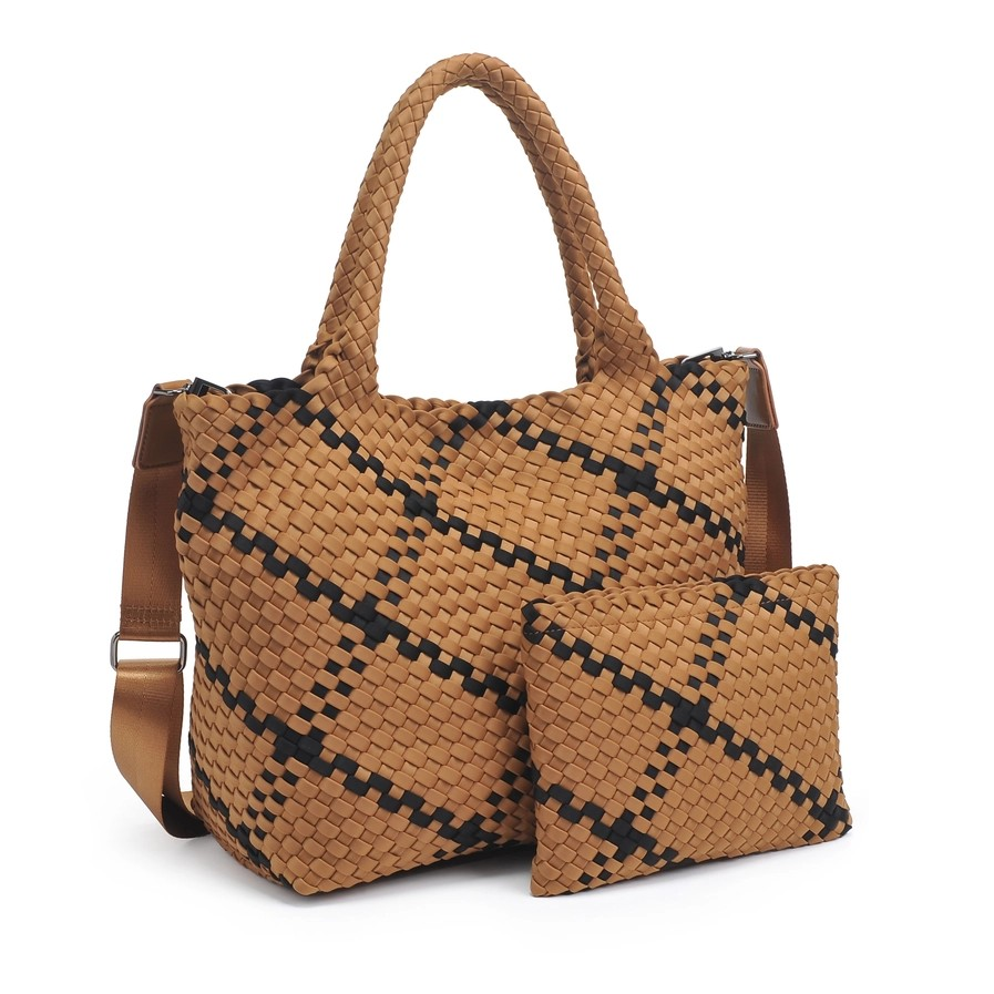 SAND BLACK WOVEN MEDIUM TOTE