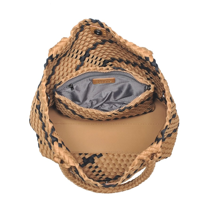 SAND BLACK WOVEN MEDIUM TOTE