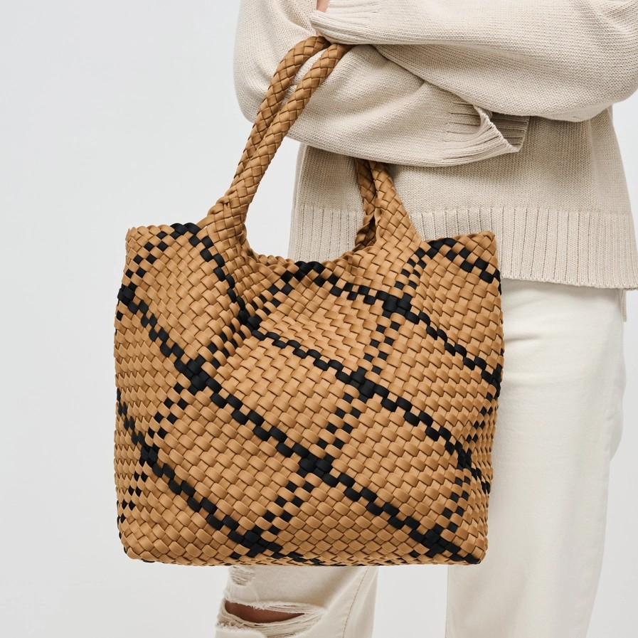 SAND BLACK WOVEN MEDIUM TOTE