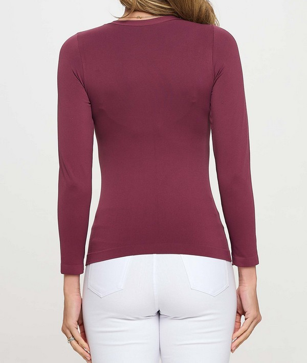 PLUM ONE SIZE SEAMLESS ROUND NECK LONG SLEEVE TANK