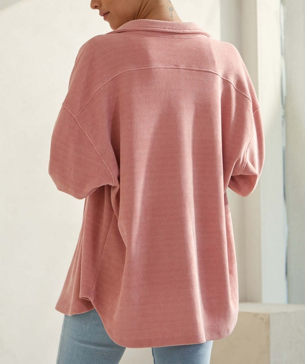 DUSTY ROSE CORDUROY BUTTON UP SHACKET