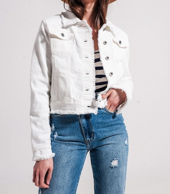 WHITE RAW EDGE DENIM JACKET