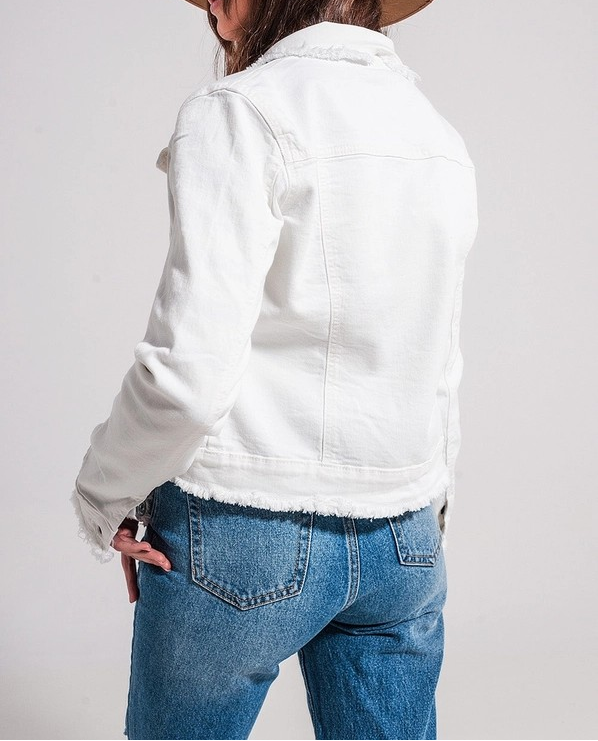 WHITE RAW EDGE DENIM JACKET