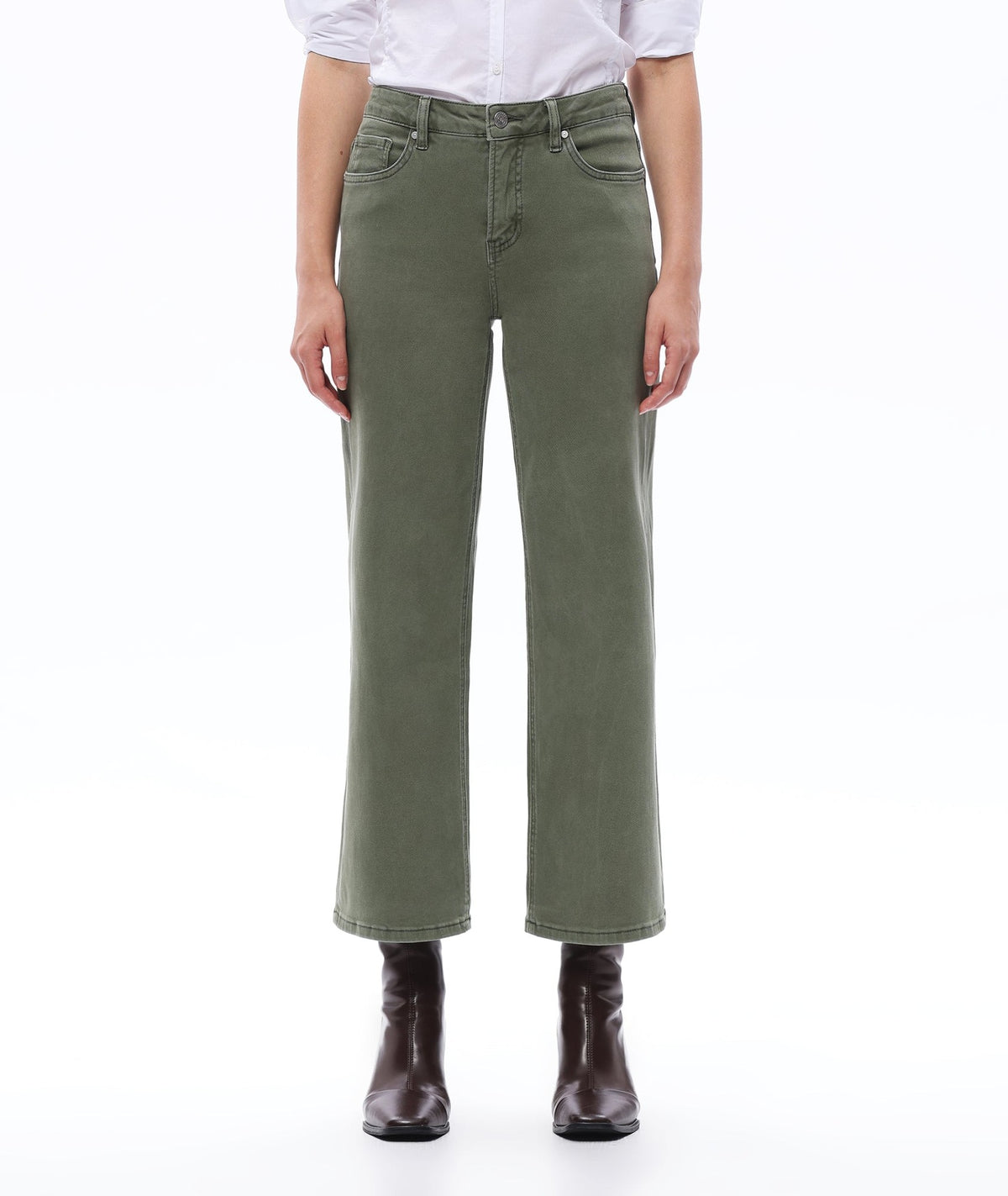 GREEN MID RISE STRAIGHT FLARE LEG JEAN