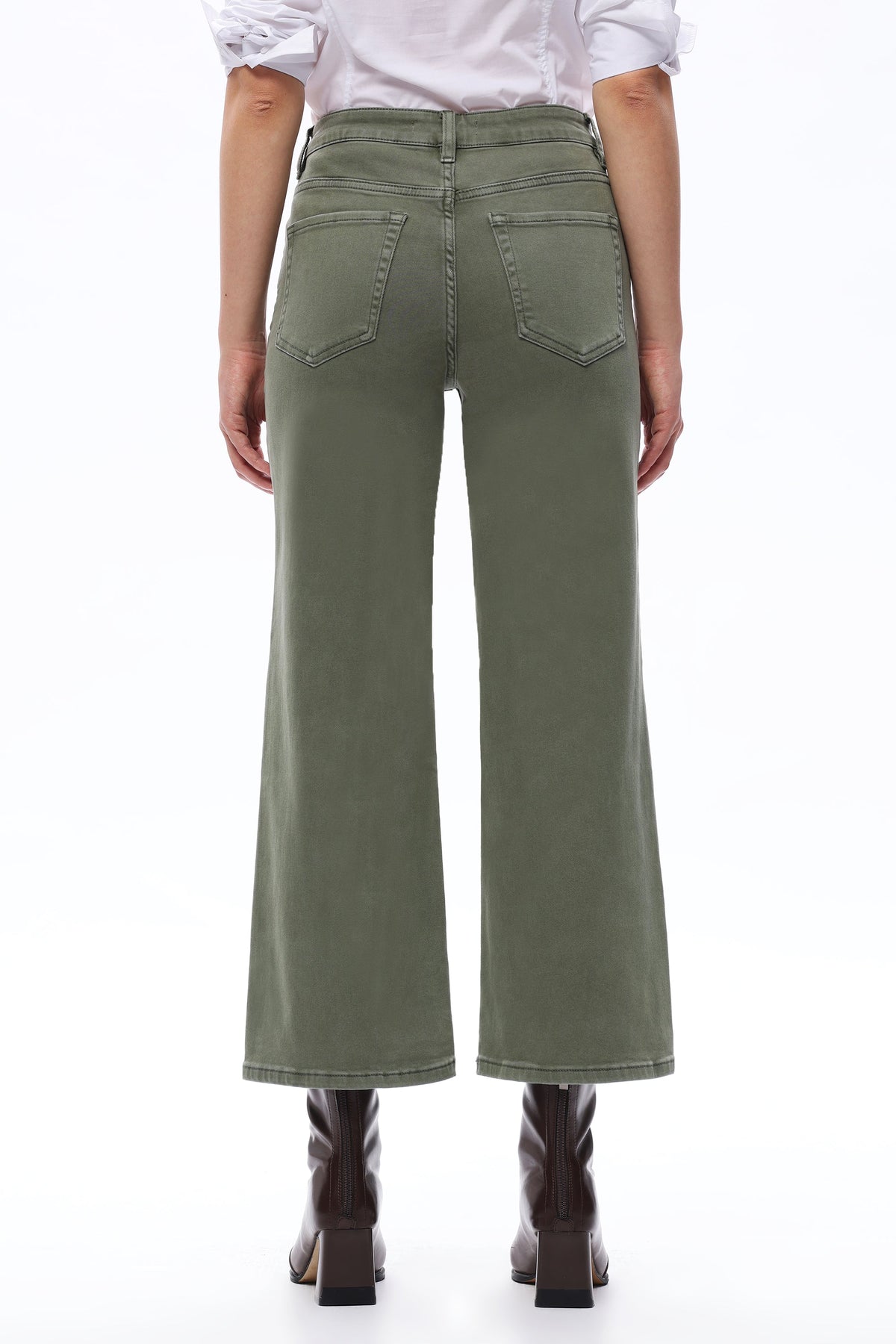 GREEN MID RISE STRAIGHT FLARE LEG JEAN
