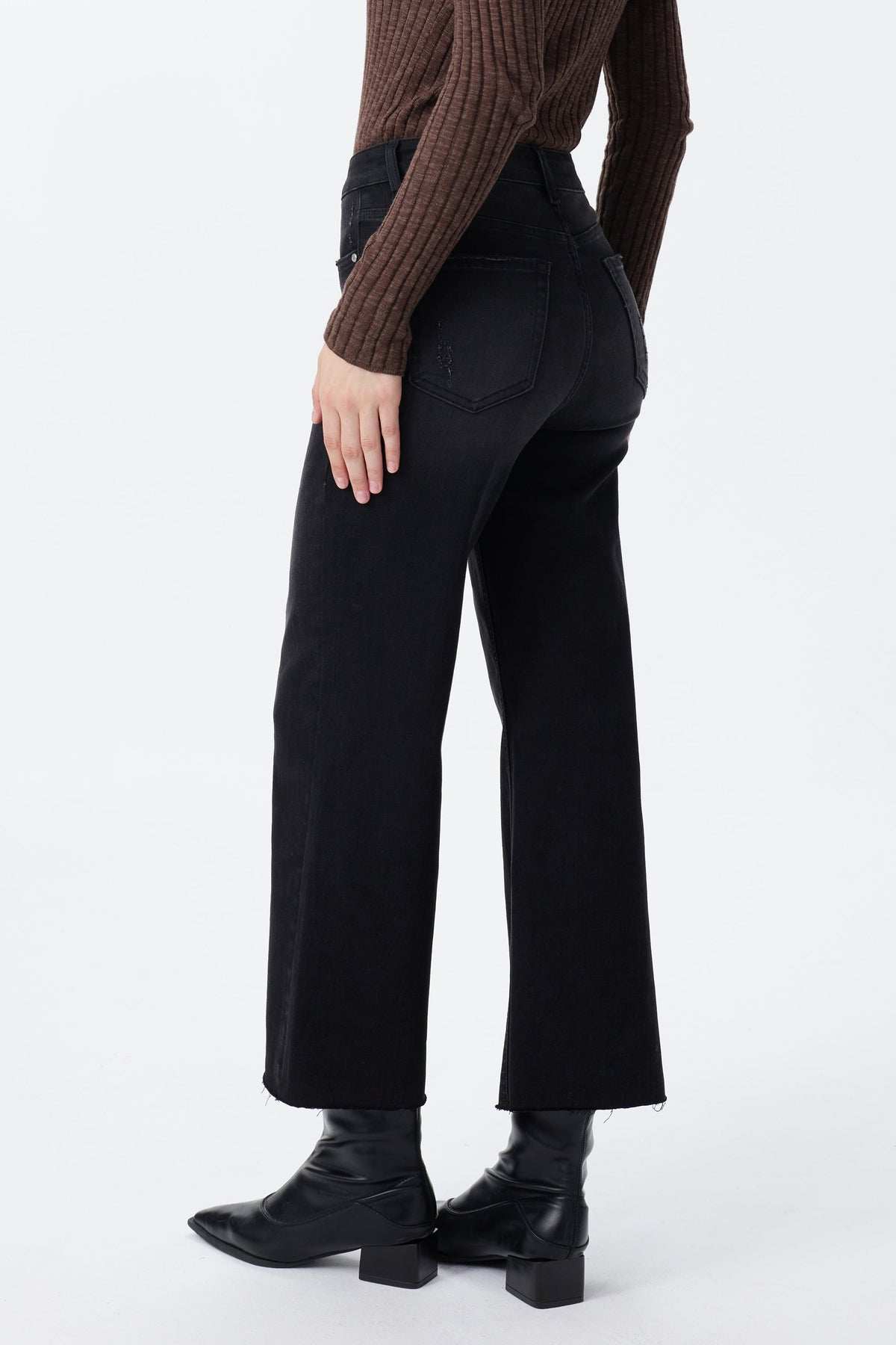 BLACK LILY HIGH RISE RAW HEM WIDE LEG JEAN